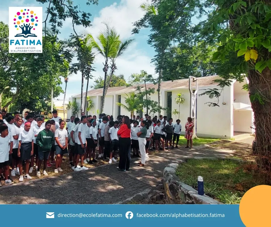 Students gather in the schoolyard